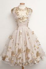 Fancy Tea Length Ball Gowns Cap Sleeves Champagne Prom Evening Gown Zipper