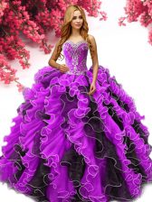Flare Multi-color Sleeveless Floor Length Beading and Ruffles Lace Up 15 Quinceanera Dress