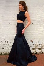Latest Mermaid Sleeveless Sweep Train Backless Beading Prom Dresses