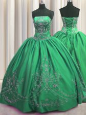  Sleeveless Lace Up Floor Length Beading and Embroidery 15th Birthday Dress