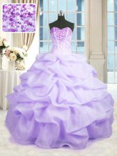  Sleeveless Floor Length Beading and Ruffles Lace Up Sweet 16 Dress with Lavender