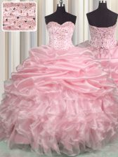 Great Pick Ups Brush Train Ball Gowns Sweet 16 Quinceanera Dress Baby Pink Sweetheart Organza Sleeveless With Train Lace Up