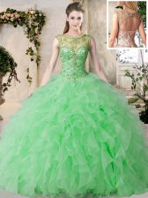 Dramatic Scoop Green Sleeveless Organza Lace Up Sweet 16 Quinceanera Dress for Military Ball and Sweet 16 and Quinceanera
