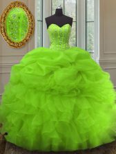  Pick Ups Floor Length Ball Gown Prom Dress Sweetheart Sleeveless Lace Up