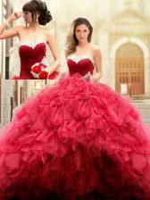 Attractive Floor Length Ball Gowns Sleeveless Red Sweet 16 Quinceanera Dress Lace Up