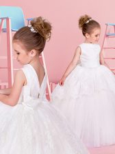  Floor Length White Flower Girl Dresses for Less High-neck Sleeveless Backless