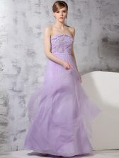  Sleeveless Tulle Floor Length Side Zipper Homecoming Dress in Lavender with Lace