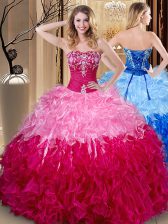 Fashionable Multi-color Ball Gowns Embroidery and Ruffles Sweet 16 Quinceanera Dress Lace Up Organza Sleeveless Floor Length