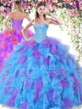 Graceful Sweetheart Sleeveless Organza 15 Quinceanera Dress Beading and Ruffles Lace Up