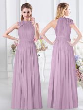  Lavender Sleeveless Ruching Floor Length Damas Dress