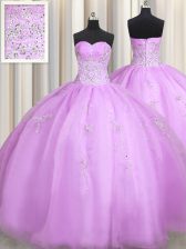  Ball Gowns Quince Ball Gowns Lilac Sweetheart Organza Sleeveless Floor Length Zipper