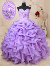  Pick Ups Floor Length Ball Gowns Sleeveless Lavender Sweet 16 Dress Lace Up