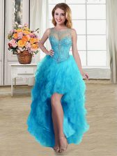 Fantastic Scoop Sleeveless Lace Up High Low Beading and Ruffles Dress for Prom