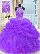 Delicate Beading and Pick Ups Quince Ball Gowns Purple Lace Up Sleeveless Floor Length