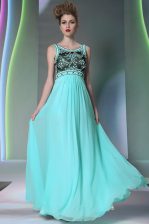  Aqua Blue Scoop Neckline Beading Dress for Prom Sleeveless Side Zipper