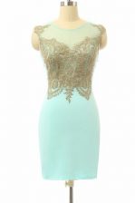  Turquoise Sleeveless Lace Mini Length Prom Gown
