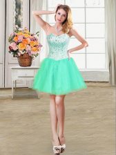  Turquoise Organza Lace Up Sweetheart Sleeveless Mini Length Homecoming Dress Beading