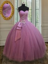 Attractive Lilac Sleeveless Tulle Lace Up Quinceanera Dresses for Military Ball and Sweet 16 and Quinceanera