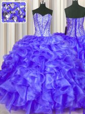  Sleeveless Beading and Ruffles Lace Up Vestidos de Quinceanera