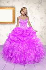  Sleeveless Lace Up Floor Length Beading and Ruffles and Pick Ups Little Girls Pageant Gowns
