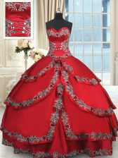 Wine Red Sleeveless Beading and Embroidery and Ruffled Layers Floor Length Sweet 16 Quinceanera Dress