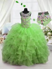 Amazing Child Pageant Dress Party and Wedding Party with Beading and Ruffled Layers Scoop Sleeveless Lace Up