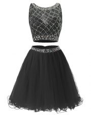 Dramatic Black Organza Side Zipper Sweetheart Sleeveless Mini Length Homecoming Dress Beading and Belt
