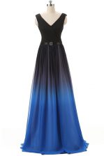  Blue And Black Sleeveless Brush Train Beading 