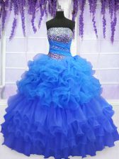 Flirting Organza Sleeveless Floor Length Sweet 16 Quinceanera Dress and Beading and Ruffled Layers and Pick Ups