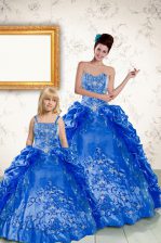  Royal Blue Ball Gowns Beading and Embroidery and Pick Ups Quince Ball Gowns Lace Up Taffeta Sleeveless Floor Length