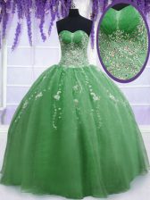 Dynamic Green Organza Zipper Sweetheart Sleeveless Floor Length Sweet 16 Quinceanera Dress Beading