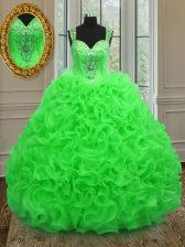  Straps Sleeveless Sweet 16 Quinceanera Dress Floor Length Beading and Ruffles Organza