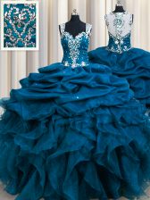 Smart Zipple Up See Through Back Sleeveless Zipper Floor Length Beading and Ruffles and Sequins and Pick Ups Ball Gown Prom Dress