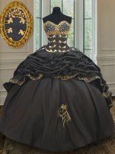 Flirting Lace Up Quinceanera Gowns Black for Military Ball and Sweet 16 and Quinceanera with Beading and Embroidery and Pick Ups Brush Train
