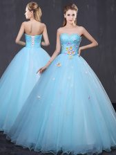 Customized Light Blue Sleeveless Tulle Lace Up 15 Quinceanera Dress for Military Ball and Sweet 16 and Quinceanera