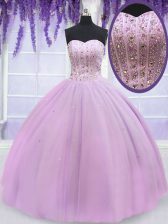  Lilac Sweetheart Lace Up Beading Sweet 16 Dress Sleeveless