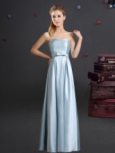  Floor Length Zipper Dama Dress Light Blue for Prom and Party and Wedding Party with Bowknot