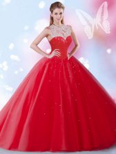 Great Sequins Floor Length Ball Gowns Sleeveless Red Sweet 16 Quinceanera Dress Zipper