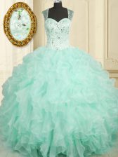 Flare Straps Sleeveless Zipper Sweet 16 Quinceanera Dress Aqua Blue Organza