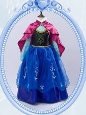 Smart Royal Blue High-neck Zipper Embroidery Toddler Flower Girl Dress Long Sleeves