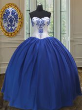 Ideal Royal Blue 15 Quinceanera Dress Military Ball and Sweet 16 and Quinceanera with Embroidery Sweetheart Sleeveless Lace Up
