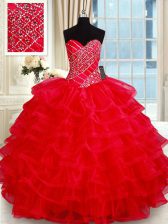 Custom Design Sleeveless Beading and Ruffled Layers Lace Up Quinceanera Gown
