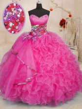 Latest Sleeveless Beading and Ruffles Lace Up Quince Ball Gowns