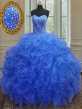  Sweetheart Sleeveless Organza Quince Ball Gowns Beading and Ruffles Lace Up