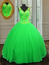  Beading Quinceanera Dresses Green Zipper Sleeveless Floor Length