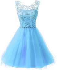  Scoop Sleeveless Zipper Knee Length Beading Prom Dress