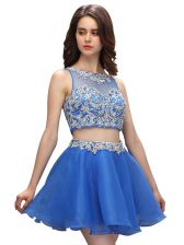 Dynamic Scoop Blue Sleeveless Beading Mini Length Evening Dress