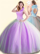 Hot Selling Lilac Sleeveless Tulle Backless Vestidos de Quinceanera for Military Ball and Sweet 16 and Quinceanera