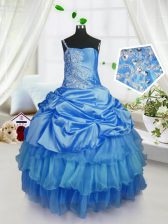 Beautiful Strapless Sleeveless Organza Little Girl Pageant Dress Beading and Ruffled Layers and Pick Ups Lace Up
