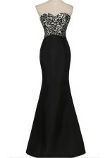  Black Mermaid Satin Sweetheart Sleeveless Pattern Floor Length Lace Up 